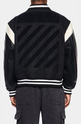 L/AB C/O OFF-WHITE L/AB C/O OFF-WHITE Off Varsity Wool & Leather Jacket