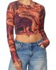 L/AB C/O OFF-WHITE L/AB C/O OFF-WHITE Swirl Print Fitted Mesh Crop Top  - 1