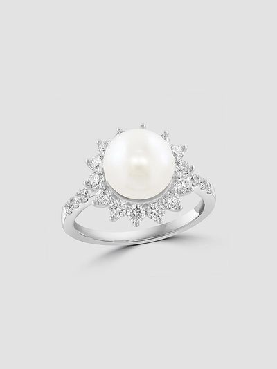 Lab Grown Diamonds with Pearl Women's 18K White Gold, 0.73 TCW Lab-Grown Diamond & Freshwater Pearl Ring