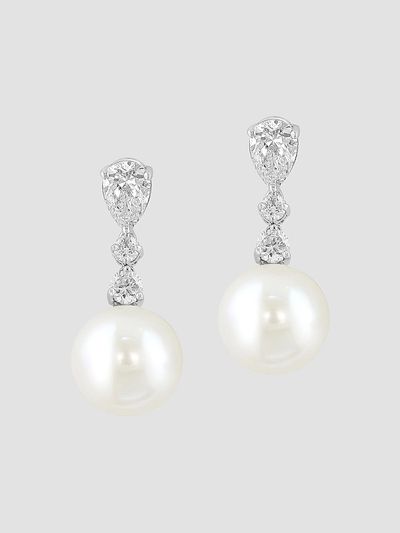 Lab Grown Diamonds with Pearl Women's 18K White Gold & 1.28 TCW Lab-Grown Diamond Drop Earrings