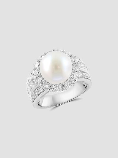 Lab Grown Diamonds with Pearl Women's 18K White Gold, Cultured Freshwater Pearl & 2.09 TCW Lab-Grown Diamond Halo Ring