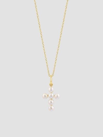 Lab Grown Diamonds with Pearl Women's 18K Yellow Gold & Cultured Freshwater Pearl Cross Pendant Necklace