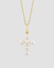Lab Grown Diamonds with Pearl Women's 18K Yellow Gold & Cultured Freshwater Pearl Cross Pendant Necklace - 3