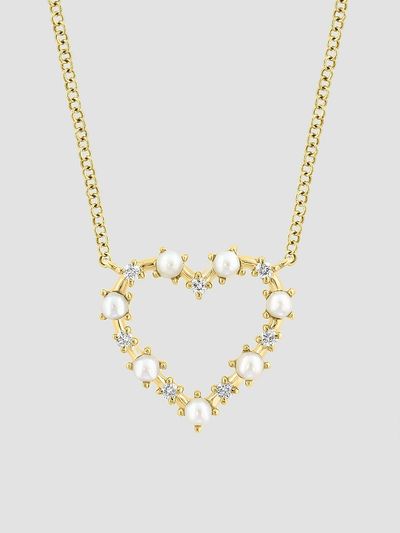 Lab Grown Diamonds with Pearl Women's 18K Yellow Gold, Cultured Freshwater Pearl & 0.09 TCW Diamond Heart Pendant Necklace