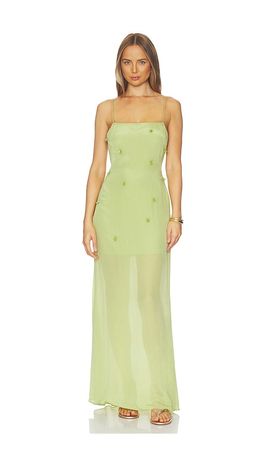 avalon maxi dress in sage green l'academie Arrabel Ruffle Trim Maxi Dress Sage main image 1