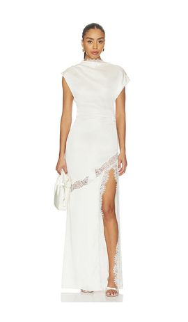 avalon maxi dress in sage green l'academie Rori Tulle Cascade Maxi Dress Sage