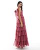 Lace & Beads Lace & Beads Bridesmaid bow shoulder lace tulle maxi dress in orchid-pink - 1