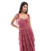 Lace & Beads Lace & Beads Bridesmaid bow shoulder lace tulle maxi dress in orchid-pink - 3