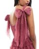 Lace & Beads Lace & Beads Bridesmaid bow shoulder lace tulle maxi dress in orchid-pink - 4