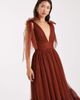 Lace & Beads Lace & Beads Bridesmaid bow shoulder tulle maxi dress in rust-Brown - 2