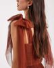 Lace & Beads Lace & Beads Bridesmaid bow shoulder tulle maxi dress in rust-Brown - 3
