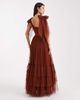 Lace & Beads Lace & Beads Bridesmaid bow shoulder tulle maxi dress in rust-Brown - 4