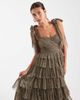 Lace & Beads Lace & Beads Bridesmaid lace bow shoulders tiered maxi dress in olive-Green - 2