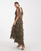 Lace & Beads Lace & Beads Bridesmaid lace bow shoulders tiered maxi dress in olive-Green - 4