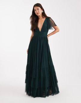 Lace & Beads Lace & Beads Bridesmaid maxi dress in dark green