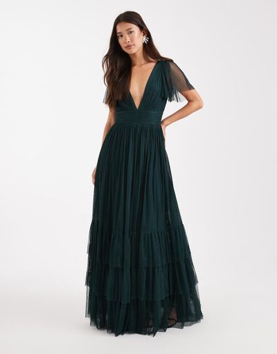 Lace & Beads Lace & Beads Bridesmaid maxi dress in dark green