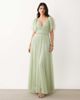 Lace & Beads Lace & Beads Bridesmaid mesh flutter sleeve shirred waist maxi dress in sage green - 1