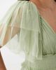Lace & Beads Lace & Beads Bridesmaid mesh flutter sleeve shirred waist maxi dress in sage green - 3