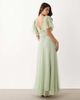 Lace & Beads Lace & Beads Bridesmaid mesh flutter sleeve shirred waist maxi dress in sage green - 4
