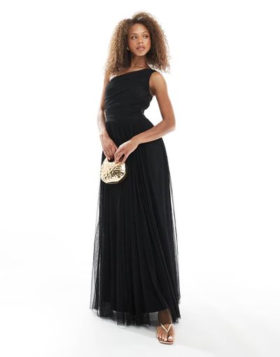 Lace & Beads Lace & Beads Bridesmaid one shoulder maxi dress in black