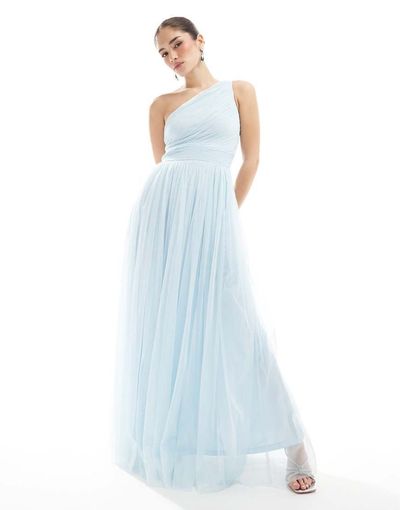 Lace & Beads Lace & Beads Bridesmaid one shoulder maxi dress in powder blue