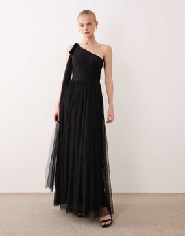 Lace & Beads Lace & Beads Bridesmaid one shoulder scarf neck maxi dress in black