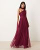 Lace & Beads Lace & Beads Bridesmaid one shoulder scarf neck maxi dress in fig-Purple - 1