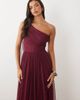 Lace & Beads Lace & Beads Bridesmaid one shoulder scarf neck maxi dress in fig-Red - 2