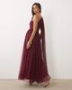 Lace & Beads Lace & Beads Bridesmaid one shoulder scarf neck maxi dress in fig-Red - 3