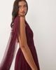 Lace & Beads Lace & Beads Bridesmaid one shoulder scarf neck maxi dress in fig-Red - 4
