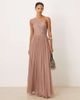 Lace & Beads Lace & Beads Bridesmaid tulle one shoulder maxi dress in taupe-Neutral - 1