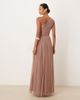 Lace & Beads Lace & Beads Bridesmaid tulle one shoulder maxi dress in taupe-Neutral - 2