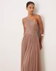 Lace & Beads Lace & Beads Bridesmaid tulle one shoulder maxi dress in taupe-Neutral - 3