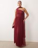 Lace & Beads Lace & Beads Bridesmaid tulle one shoulder scarf neck fitted waist maxi dress in raspberry-pink - 1