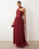 Lace & Beads Lace & Beads Bridesmaid tulle one shoulder scarf neck fitted waist maxi dress in raspberry-pink - 3