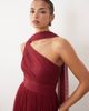 Lace & Beads Lace & Beads Bridesmaid tulle one shoulder scarf neck fitted waist maxi dress in raspberry-pink - 4