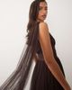 Lace & Beads Lace & Beads Bridesmaid tulle one shoulder scarf neck maxi dress in chocolate-Brown - 2