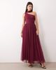 Lace & Beads Lace & Beads Bridesmaid tulle one shoulder scarf neck maxi dress in fig-Red - 1
