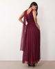 Lace & Beads Lace & Beads Bridesmaid tulle one shoulder scarf neck maxi dress in fig-Red - 3