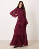Lace & Beads Lace & Beads chiffon balloon sleeve tie waist pleated tiered maxi dress in burgundy - 1