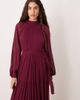 Lace & Beads Lace & Beads chiffon balloon sleeve tie waist pleated tiered maxi dress in burgundy - 2
