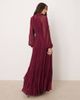 Lace & Beads Lace & Beads chiffon balloon sleeve tie waist pleated tiered maxi dress in burgundy - 4