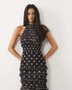 Lace & Beads Lace & Beads chiffon halter neck tie back ruffle maxi dress in black and tan polka dot - 2