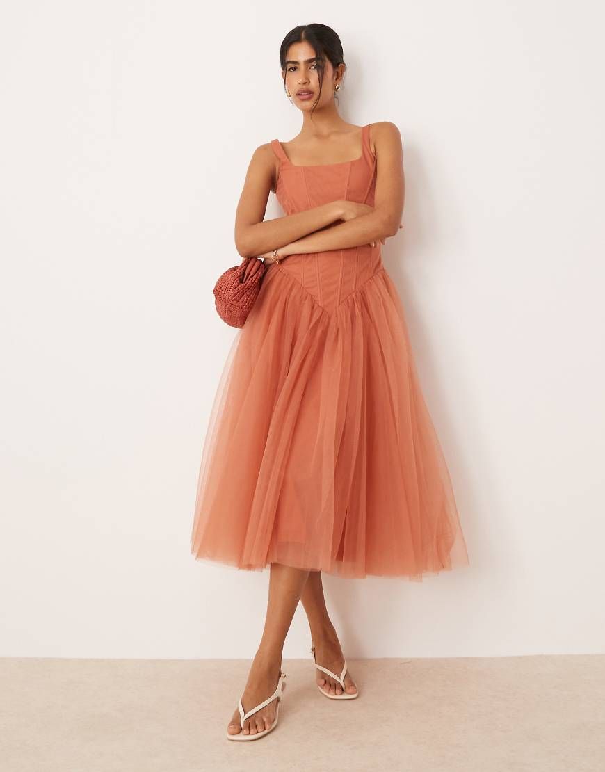 lace and beads midi dress & Corset tulle maxi dress