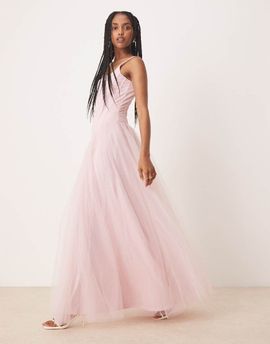 Lace & Beads Lace & Beads dropped waist corset detail maxi dress in powder pink