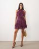 Lace & Beads Lace & Beads halter neck tiered ruffle detailing tulle mini dress in magenta purple-pink - 2