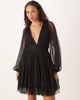 Lace & Beads Lace & Beads long sleeve plunge tiered tulle mini dress in black - 1