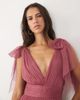 Lace & Beads Lace & Beads Madison tulle bow shoulder plunge neck maxi dress in dusty pink-Orange - 2