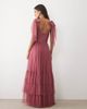 Lace & Beads Lace & Beads Madison tulle bow shoulder plunge neck maxi dress in dusty pink-Orange - 3