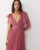 Lace & Beads Lace & Beads Madison tulle bow shoulder plunge neck maxi dress in dusty pink-Orange - 4